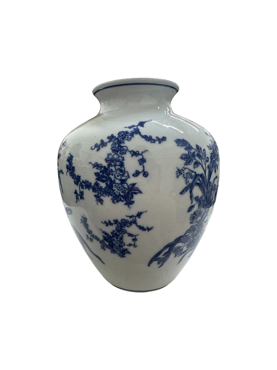 Vase Porcelain Formalities Baum Brothers China Blue and White Rooster Urn 10"