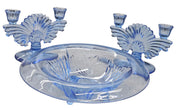 Copen Blue Vintage Glass "Paden City Maya" Console Set Full