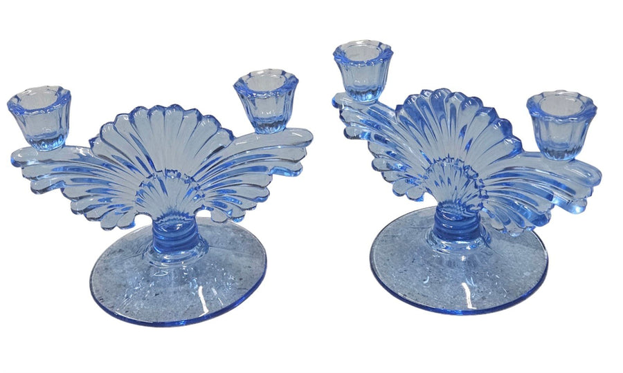 Copen Blue Vintage Glass "Paden City Maya" Console Set Full