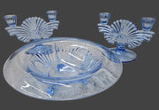 Copen Blue Vintage Glass "Paden City Maya" Console Set Full