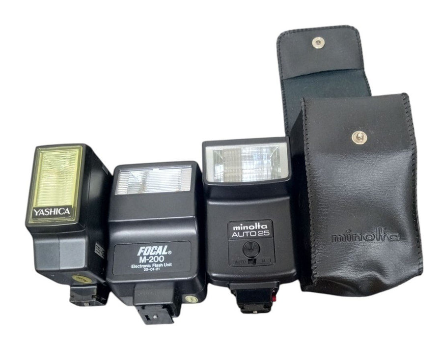 Camera Flashes Focal Minolta Yashica Set Of 3 Retro Collectible Photography