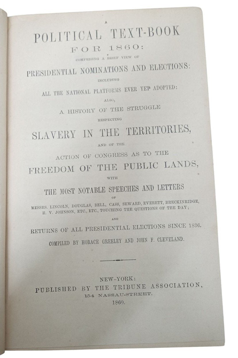 Book Political Textbook For 1860 Greeley Antique Collectible Historical 1800s