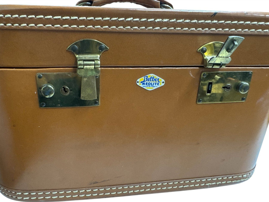 Belber Neolite Vintage Brown Train Luggage Hard Case Mid Century Made in USA
