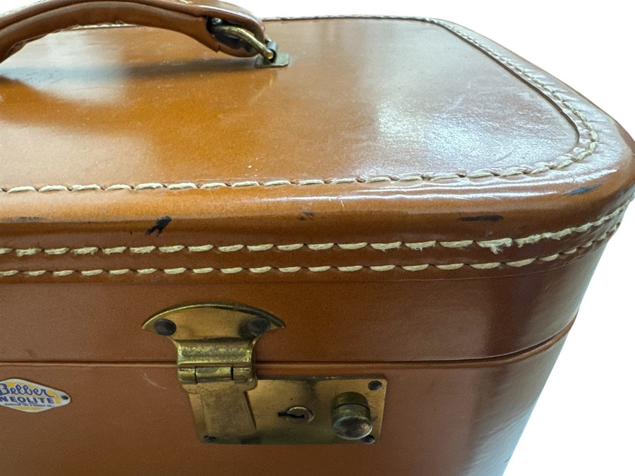 Belber Neolite Vintage Brown Train Luggage Hard Case Mid Century Made in USA