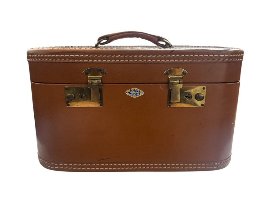 Belber Neolite Vintage Brown Train Luggage Hard Case Mid Century Made in USA