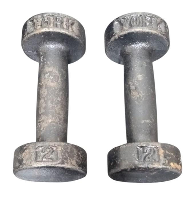 York 2 Lb Roundhead Dumbbells/Weights Vintage Collectible Fitness 1960s