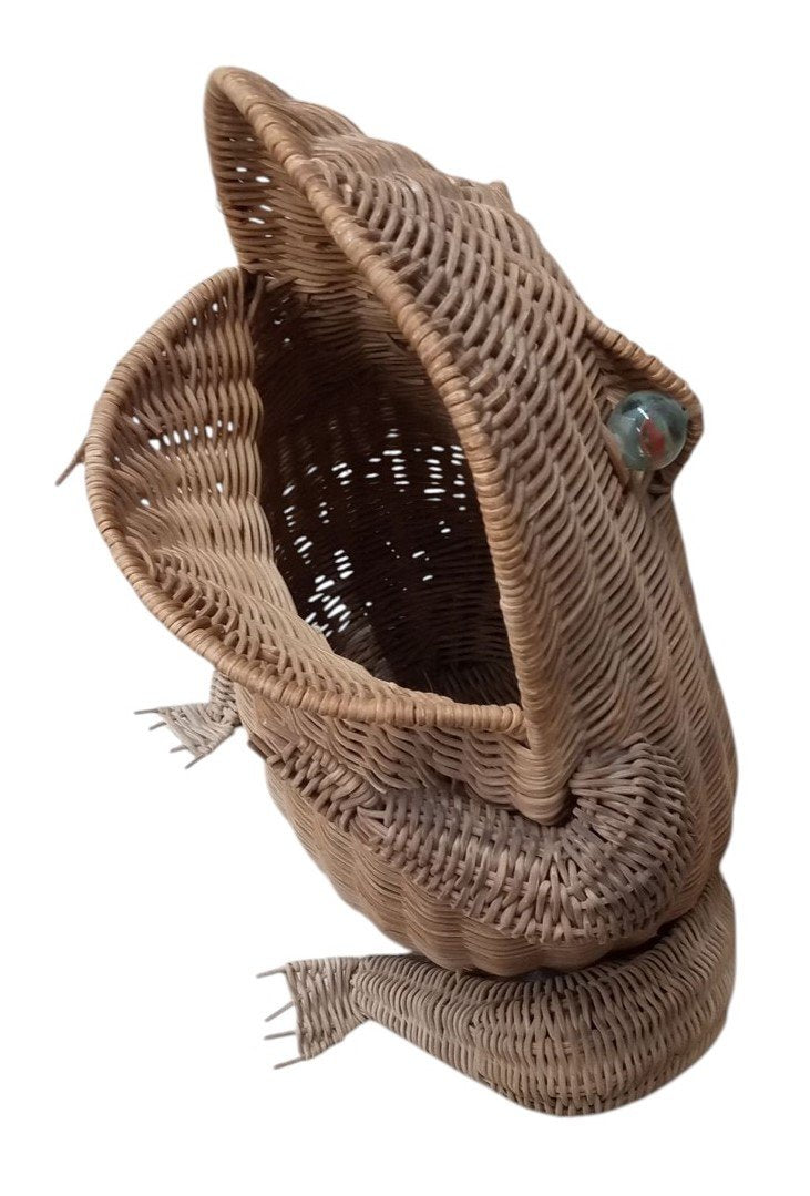 Wicker Frog With Marble Eyes Outdoor Home Garden Decor Decorative Unique MCM