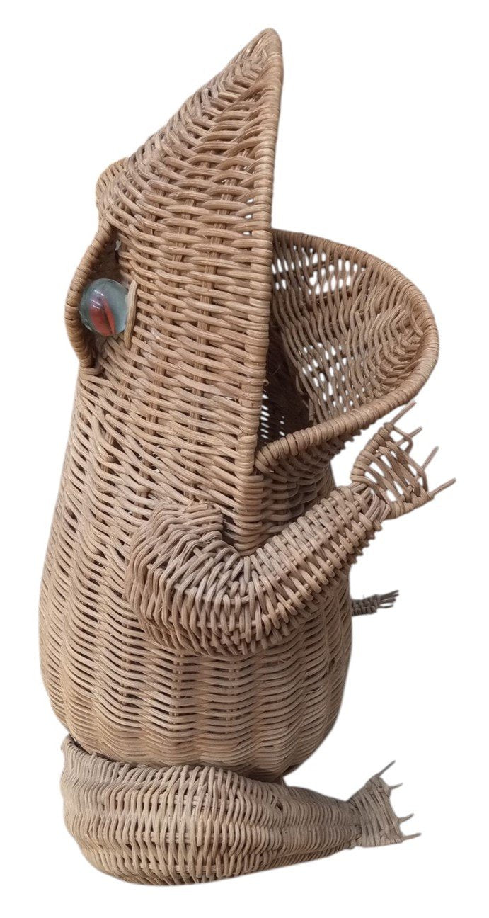 Wicker Frog With Marble Eyes Outdoor Home Garden Decor Decorative Unique MCM