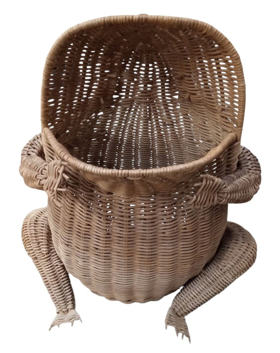 Wicker Frog With Marble Eyes Outdoor Home Garden Decor Decorative Unique MCM