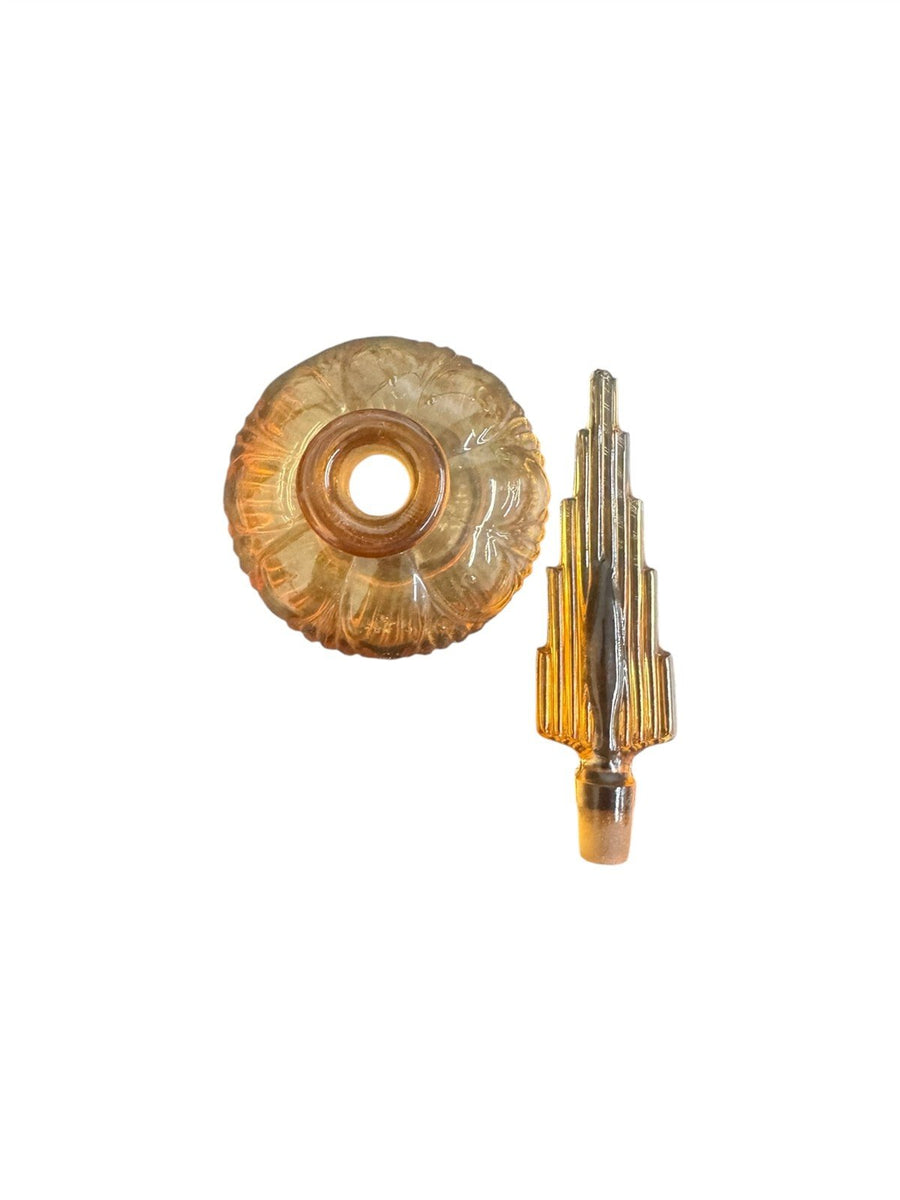 Perfume Bottle with Stopper Empoli Italy Amber Glass with Jewelry Dish Set of 3