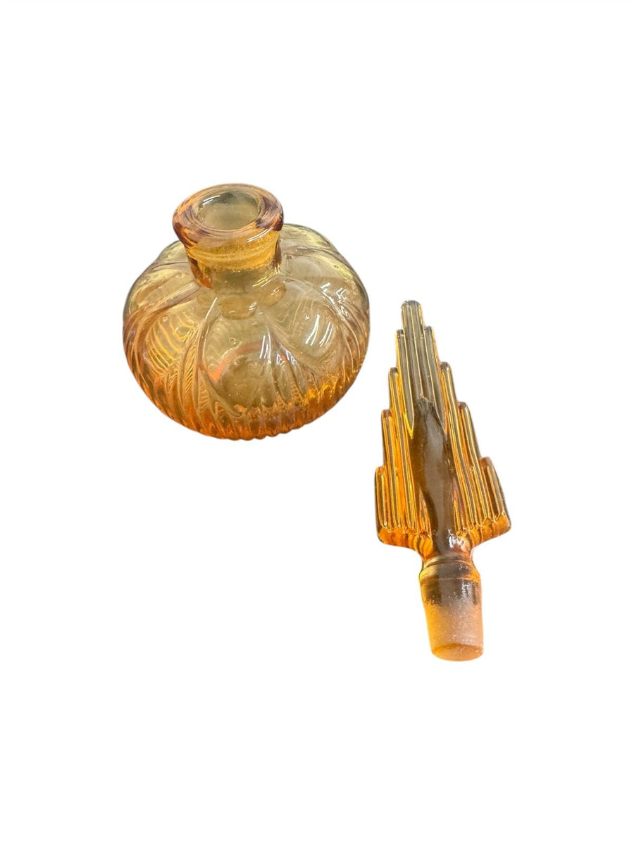 Perfume Bottle with Stopper Empoli Italy Amber Glass with Jewelry Dish Set of 3