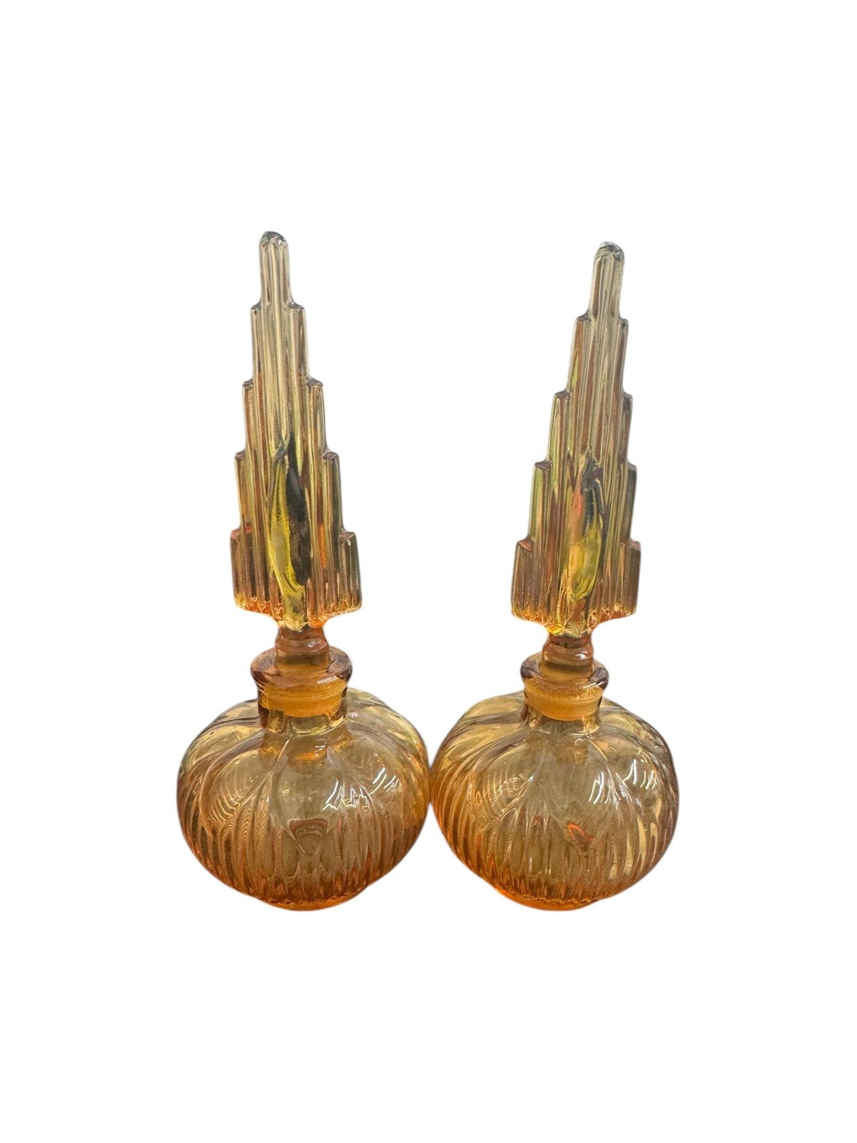 Perfume Bottle with Stopper Empoli Italy Amber Glass with Jewelry Dish Set of 3