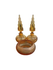 Perfume Bottle with Stopper Empoli Italy Amber Glass with Jewelry Dish Set of 3