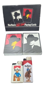 Marlboro Wild West Playing Cards & Cowboy Lighters Collectible Tobacciana