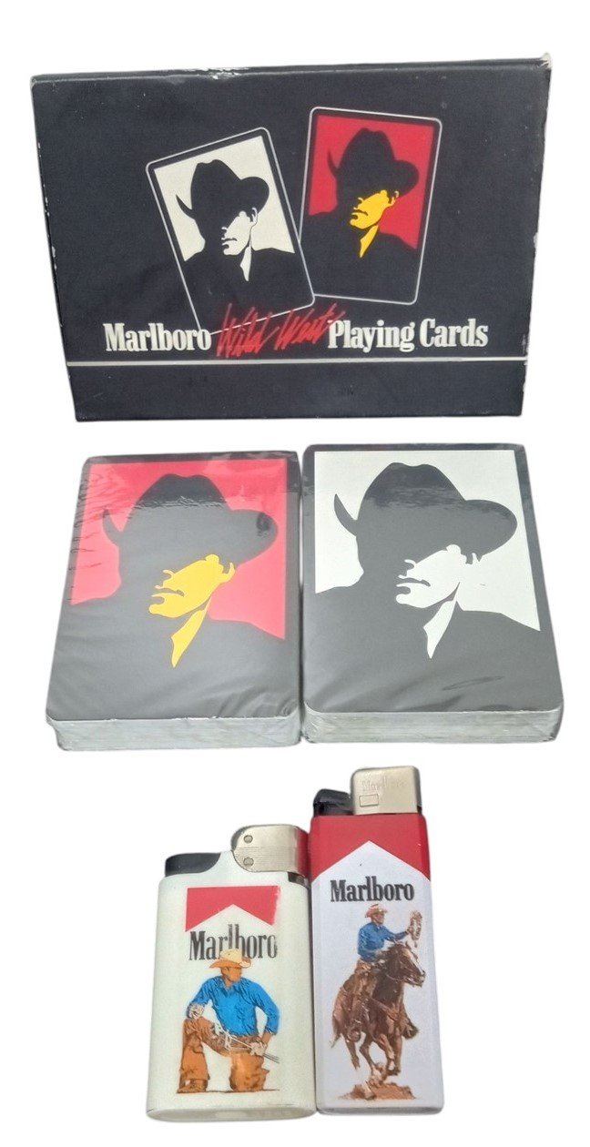 Marlboro Wild West Playing Cards & Cowboy Lighters Collectible Tobacciana