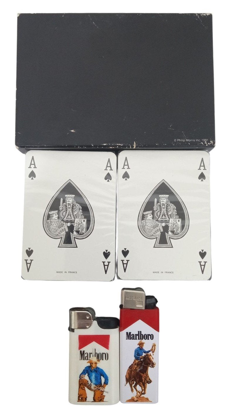 Marlboro Wild West Playing Cards & Cowboy Lighters Collectible Tobacciana