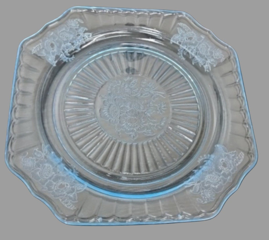 Anchor Hocking Mayfair "Open Rose" Blue Depression Glass Plate