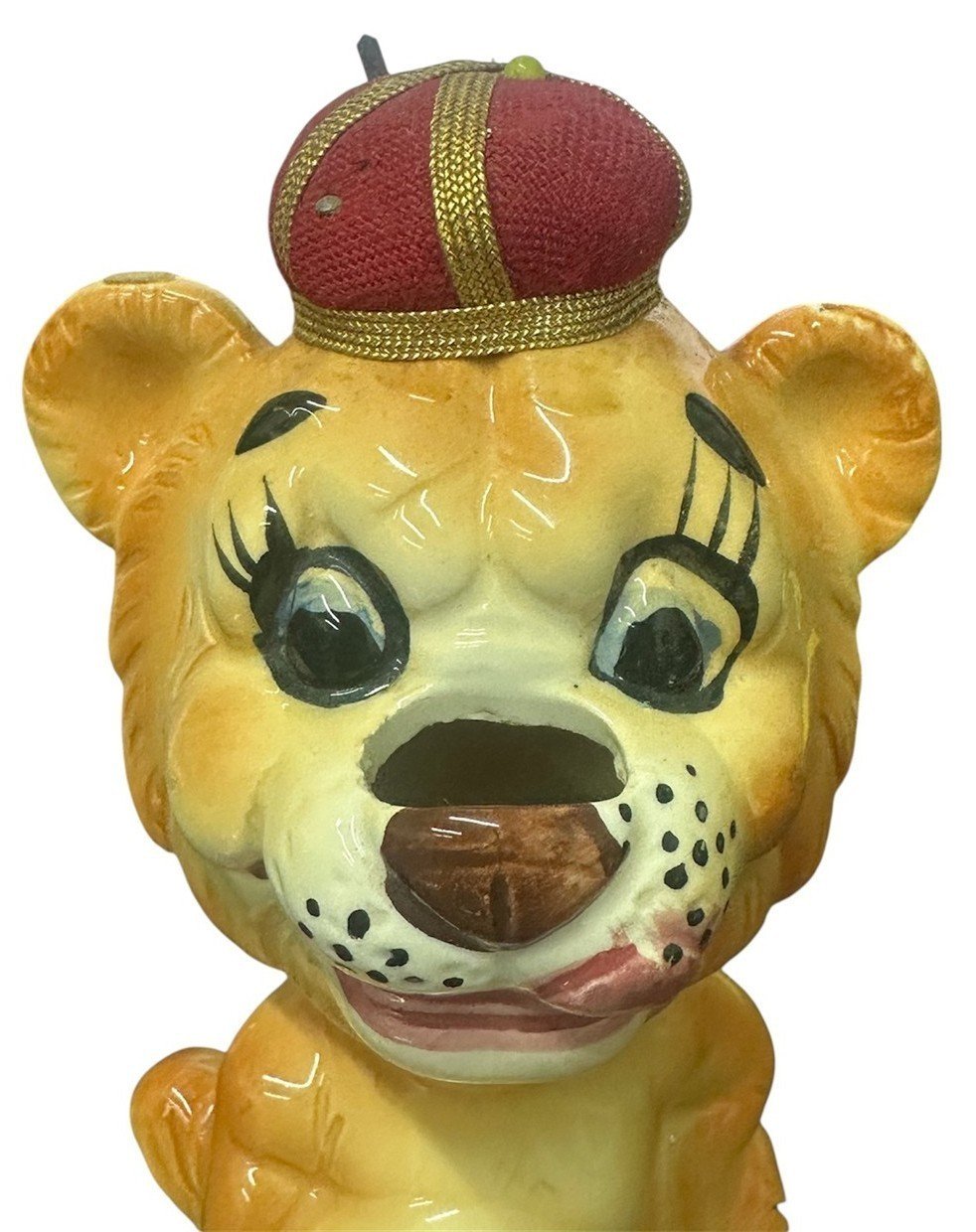 Pin Cushion Crowned Lion Sewing Caddy Vintage Japanese Ceramic Davar 1950s