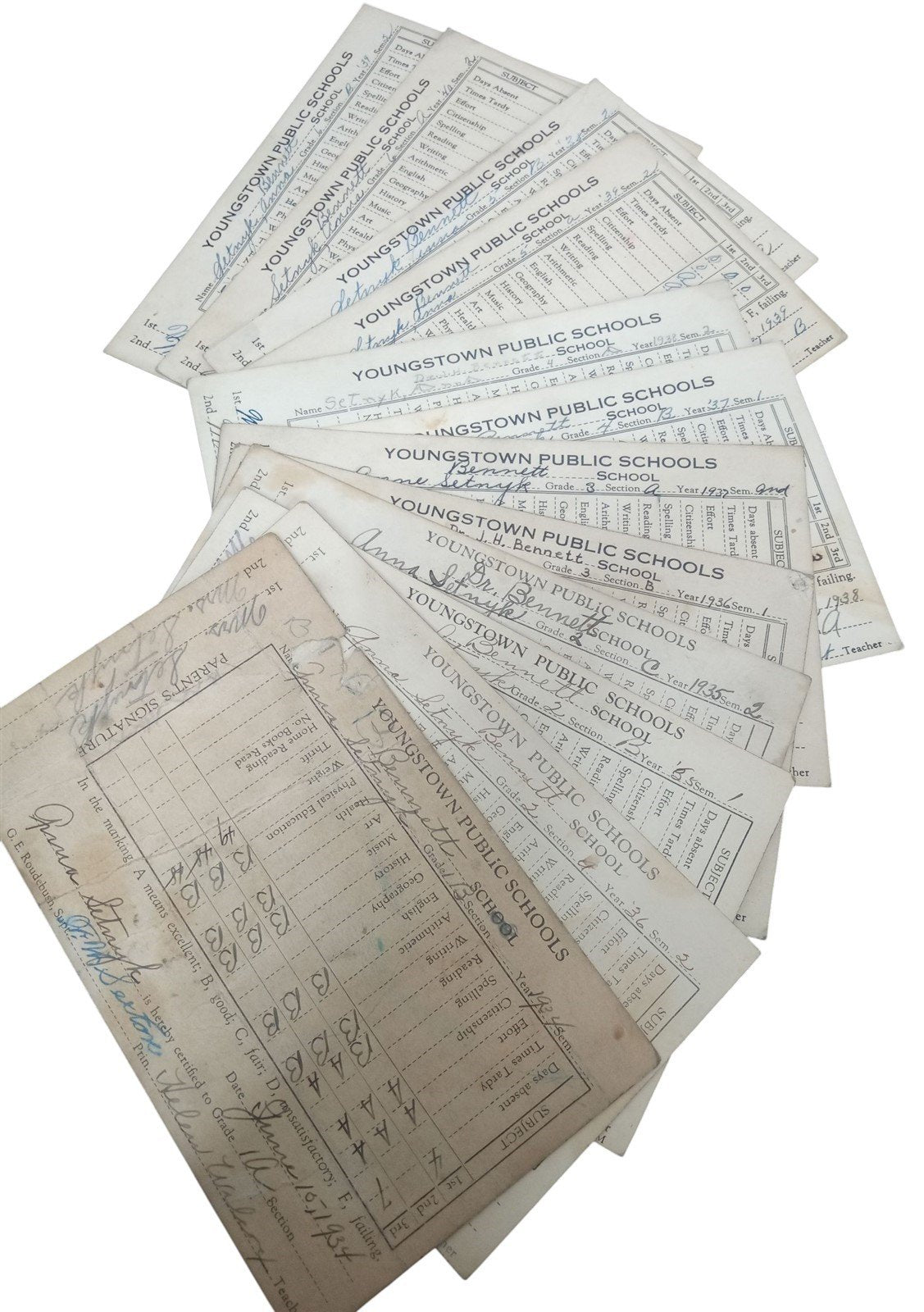 Ephemera Report Cards, Pictures & Papers 1930s-1940s Historical Youngstown Ohio