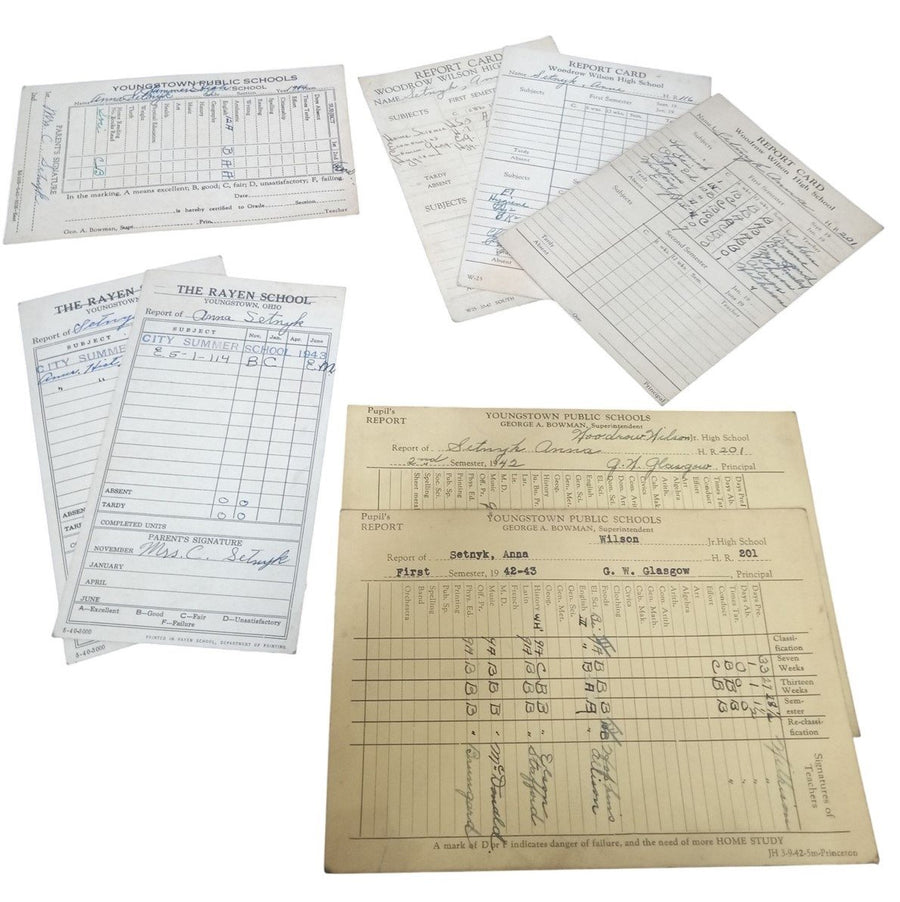 Ephemera Report Cards, Pictures & Papers 1930s-1940s Historical Youngstown Ohio