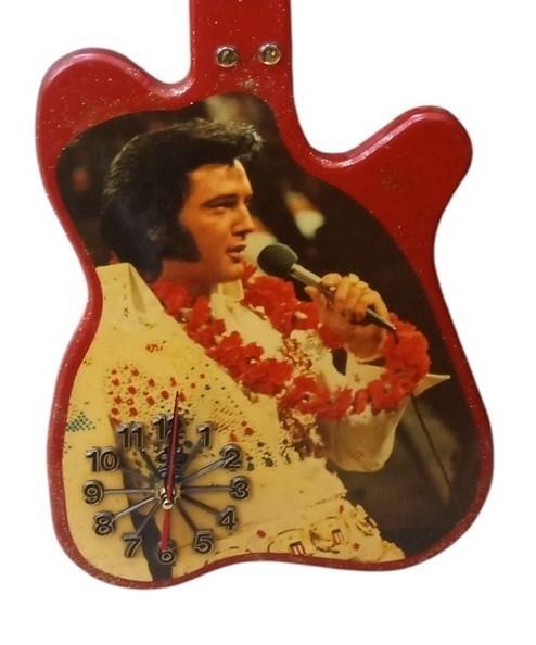 Elvis Presley Red Guitar Wall Clock 13x39 Vintage Decor Graceland Repaired