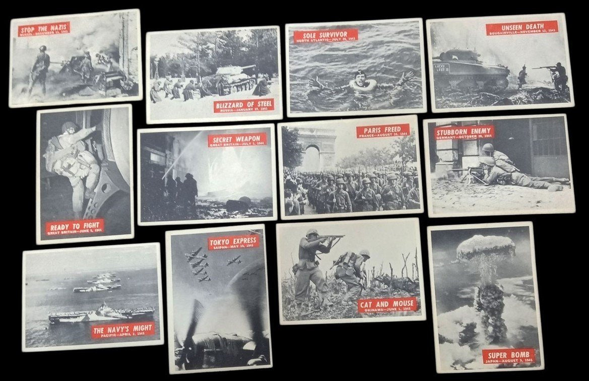WWII War Bulletin Cards Philadelphia Gum Set Of 12 Vintage Collectible 1965