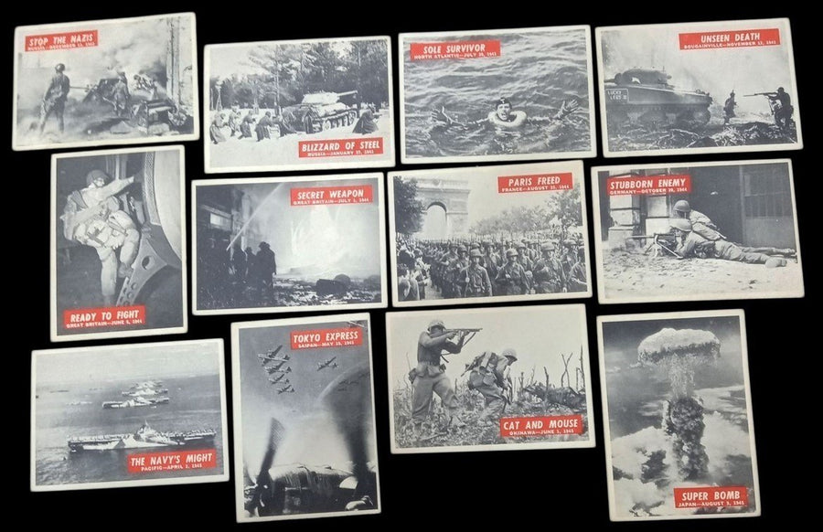 WWII War Bulletin Cards Philadelphia Gum Set Of 12 Vintage Collectible 1965