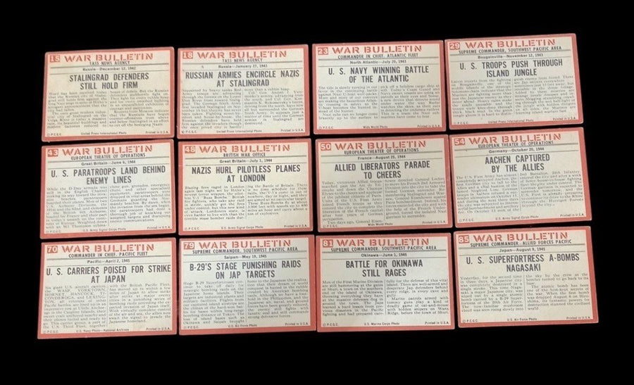 WWII War Bulletin Cards Philadelphia Gum Set Of 12 Vintage Collectible 1965