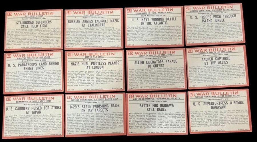 WWII War Bulletin Cards Philadelphia Gum Set Of 12 Vintage Collectible 1965
