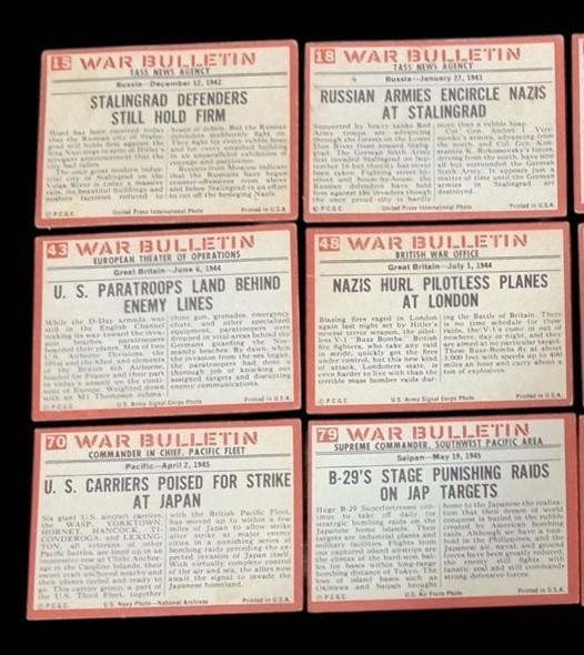 WWII War Bulletin Cards Philadelphia Gum Set Of 12 Vintage Collectible 1965