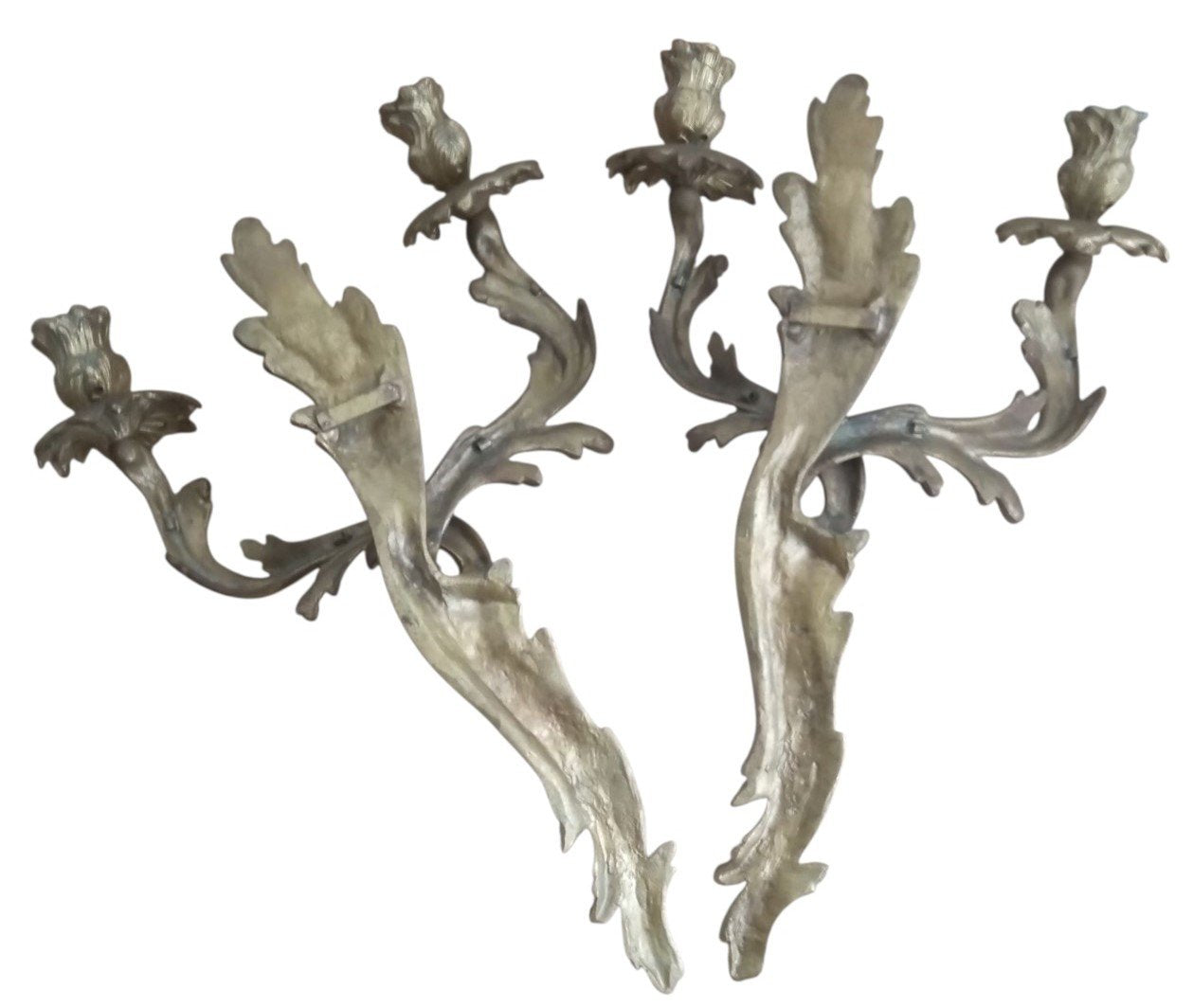 Gilt Brass Floral Wall Sconces Candleholders Antique Collectible Ornate Decor