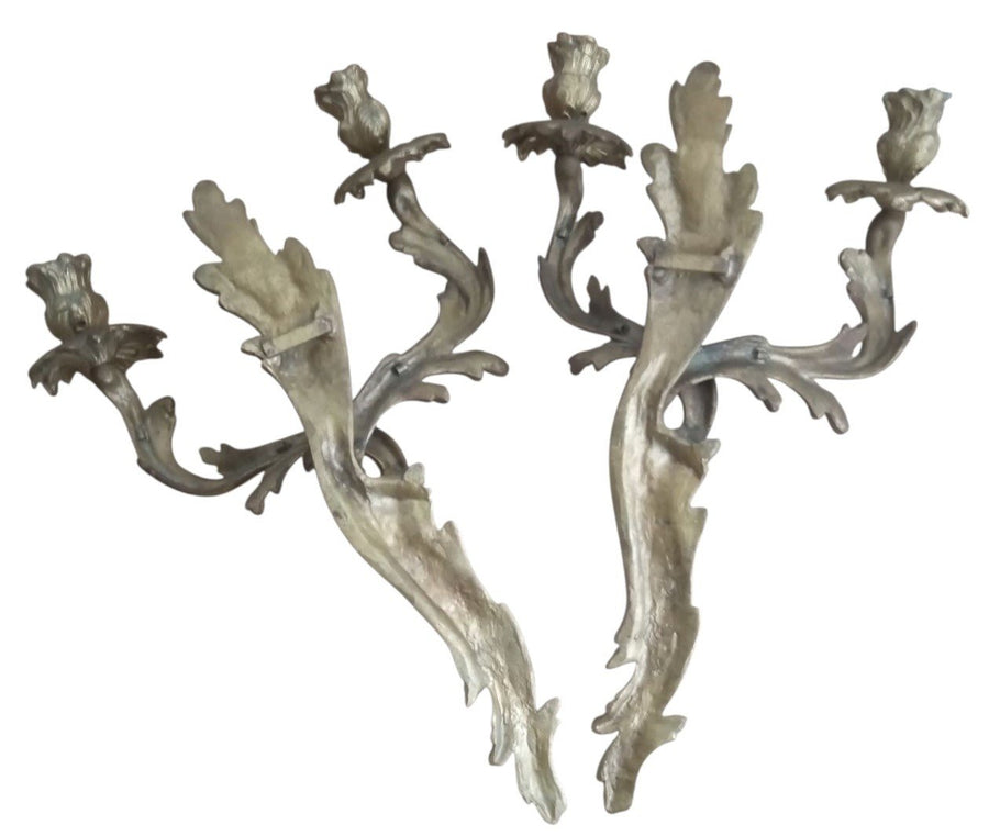 Gilt Brass Floral Wall Sconces Candleholders Antique Collectible Ornate Decor
