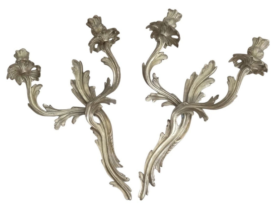 Gilt Brass Floral Wall Sconces Candleholders Antique Collectible Ornate Decor