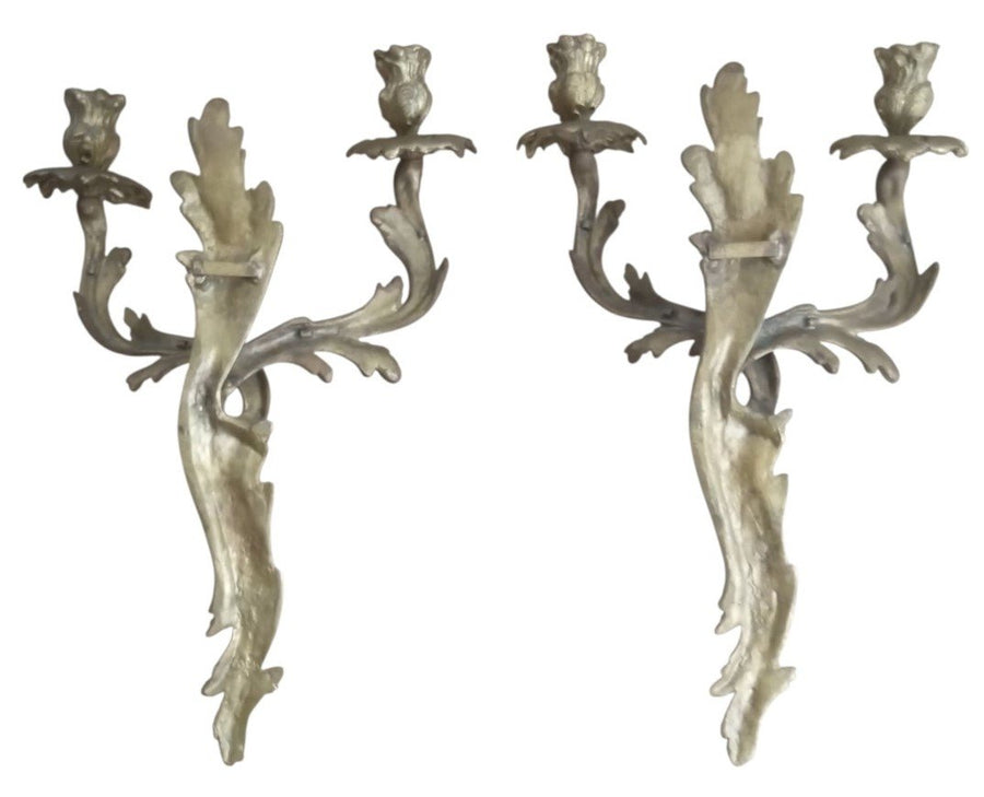 Gilt Brass Floral Wall Sconces Candleholders Antique Collectible Ornate Decor