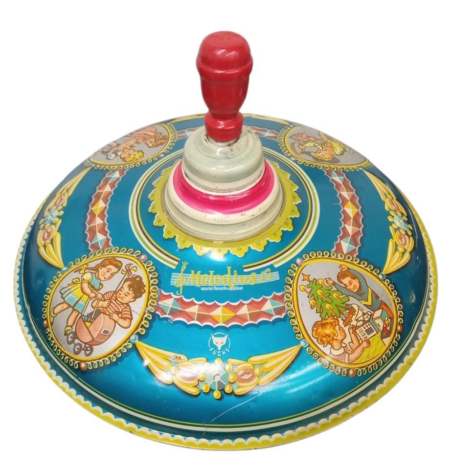 Fuchs Melodius Tin Spinning Top Toy Vintage Collectible Nostalgic 1950s Germany