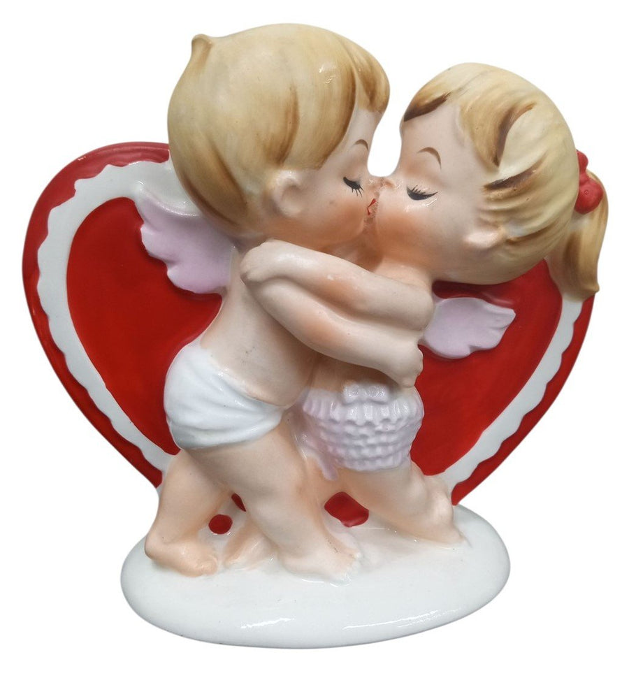 Lefton Kissing Angels Ceramic Planter Vintage Collectible Nostalgic Valentine's