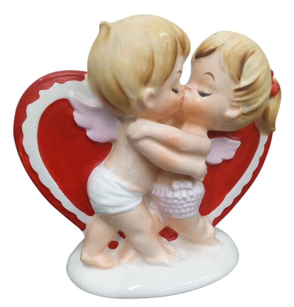 Lefton Kissing Angels Ceramic Planter Vintage Collectible Nostalgic Valentine's