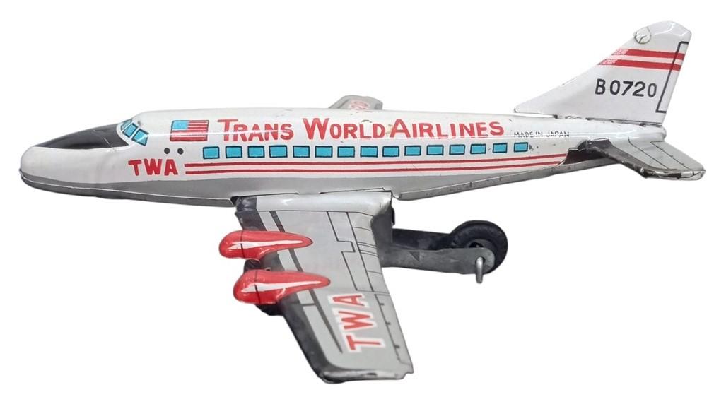 TWA Tin Airplane Friction Toy Made In Japan Vintage Collectible Nostalgic