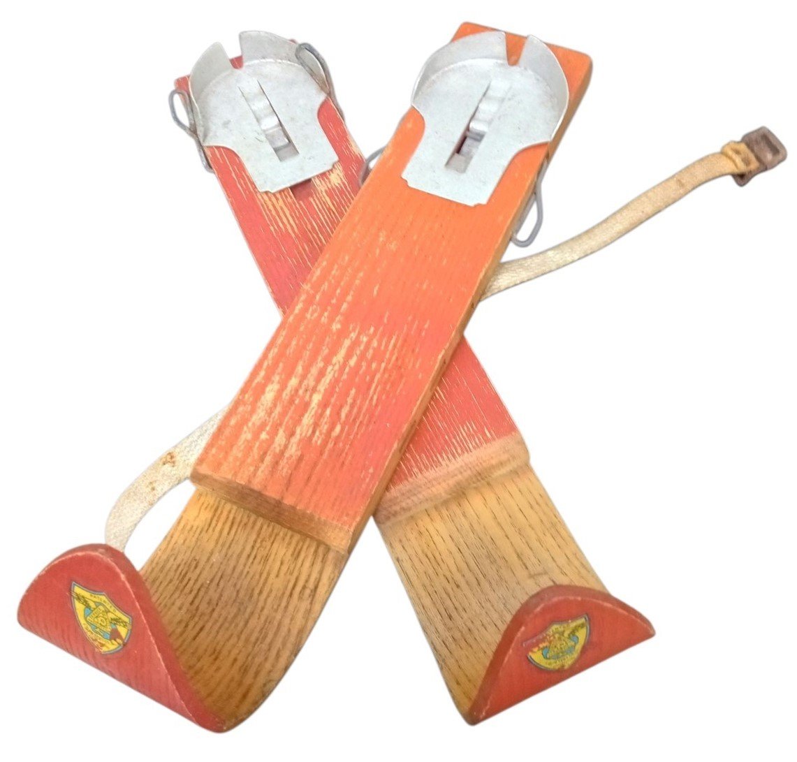 F.D. Peters Children's Skis Winter Decor Vintage Collectible Nostalgic Red