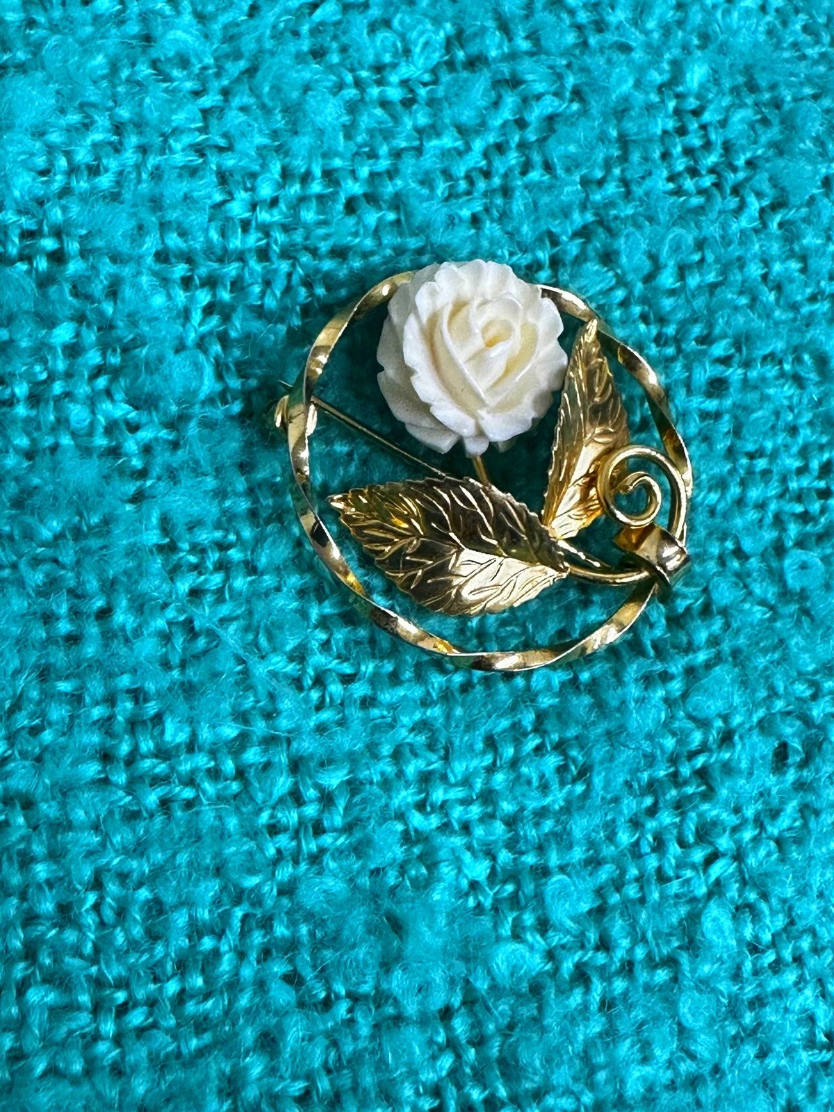 Antique Signed Karen Lynne 1950s Era 12k Gold-filled Rose Brooch