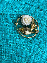 Antique Signed Karen Lynne 1950s Era 12k Gold-filled Rose Brooch