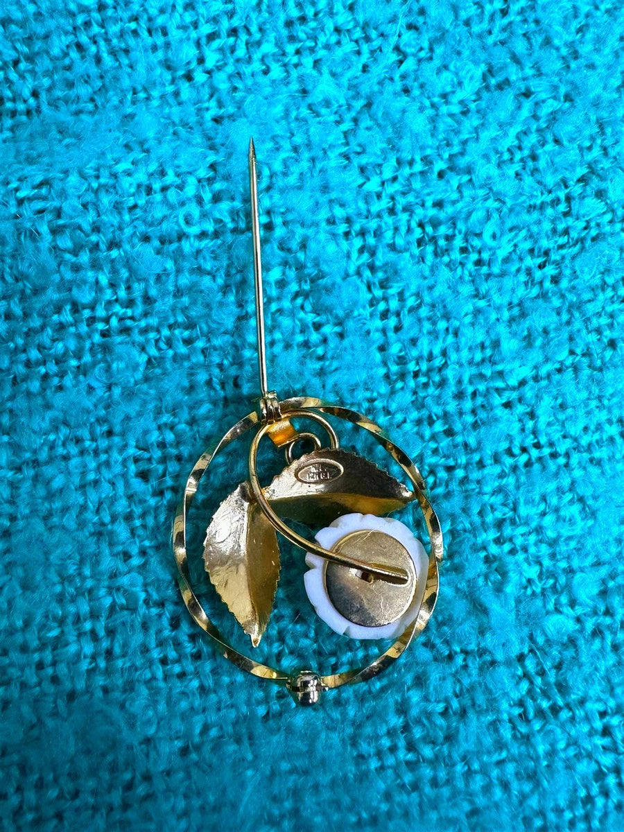 Antique Signed Karen Lynne 1950s Era 12k Gold-filled Rose Brooch