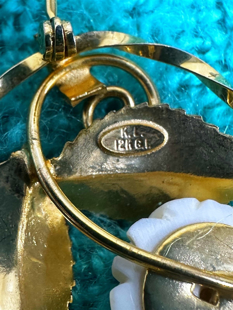 Antique Signed Karen Lynne 1950s Era 12k Gold-filled Rose Brooch