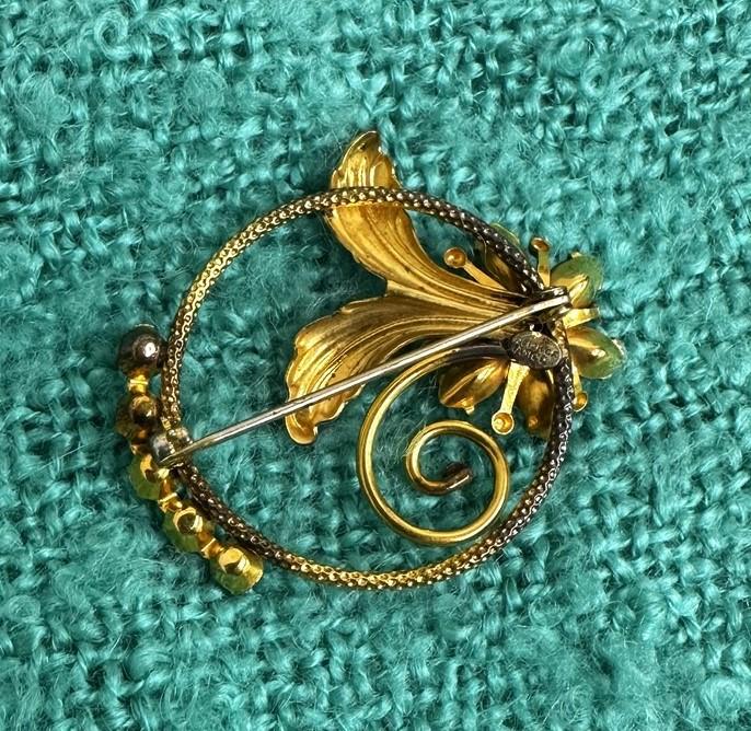 Antique 1940's 12k Gold Filled AMCO Blue Flower Art Deco Brooch | Missing 2 Gemstones