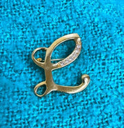 Unsigned Vintage Cursive "L" Gold Tone Brooch With Rhinestone Detailing