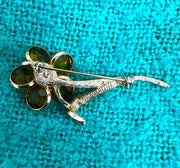 Vintage Sarah Coventry Gold toned Amber and Faux Pearl Flower Brooch