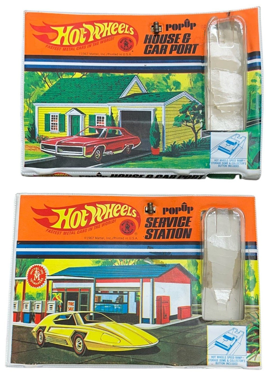 Hot Wheels PopUp Bundle: House & Car Port + Service Station 1967 Mattel