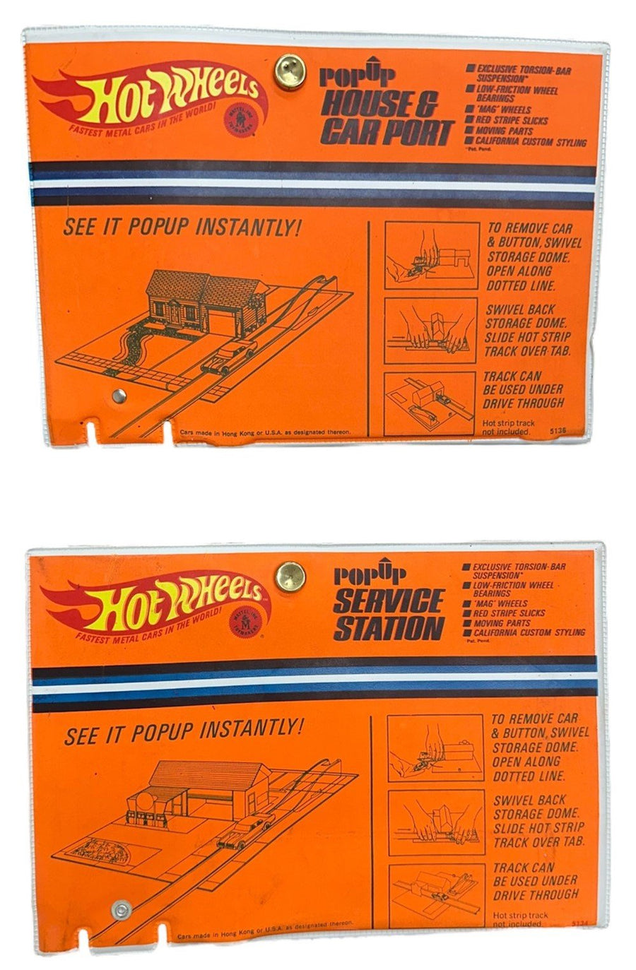 Hot Wheels PopUp Bundle: House & Car Port + Service Station 1967 Mattel
