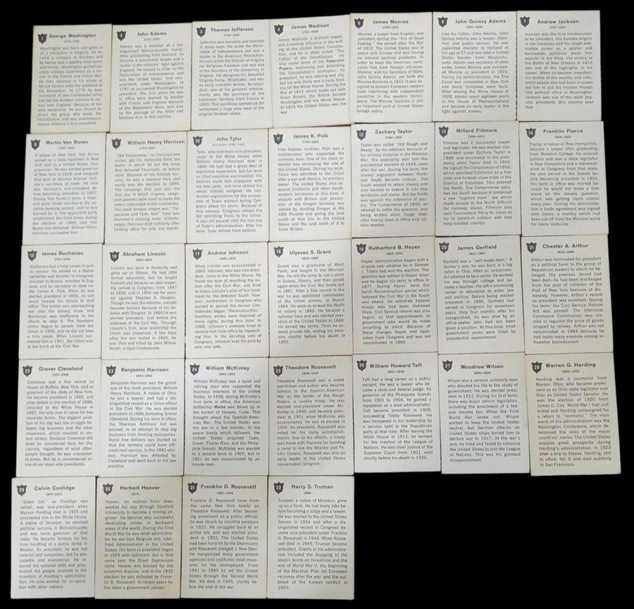 US Presidents Golden Press Trading Cards 1960s Set Of 32 Vintage Collectible