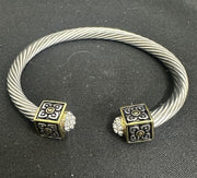 Vintage DSMK Stainless Steel Twisted Cuff Two Toned Block Bracelet